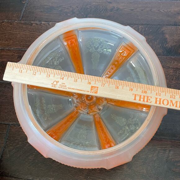 Vintage Art Deco Shade Ceiling Light Fixture Frosted Glass w/ Orange Etched MCM - Picture 15 of 16